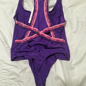Honey Birdette Violet Bodysuit with Pink Straps
